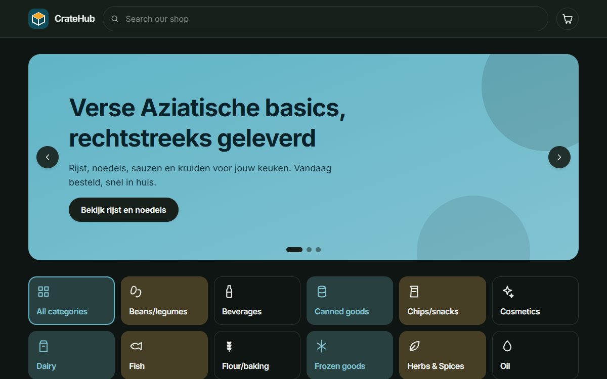 The same web shop in dark mode