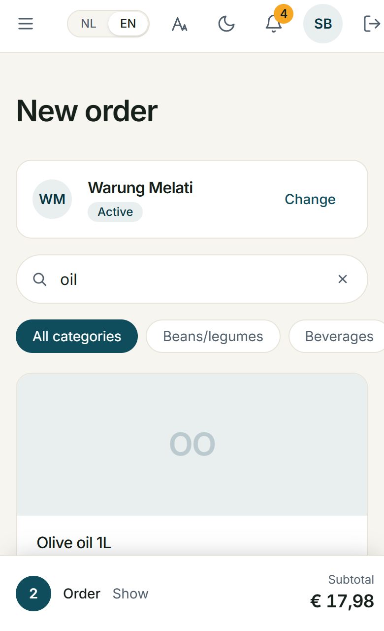 A rep's new order on a phone, with the customer's own prices