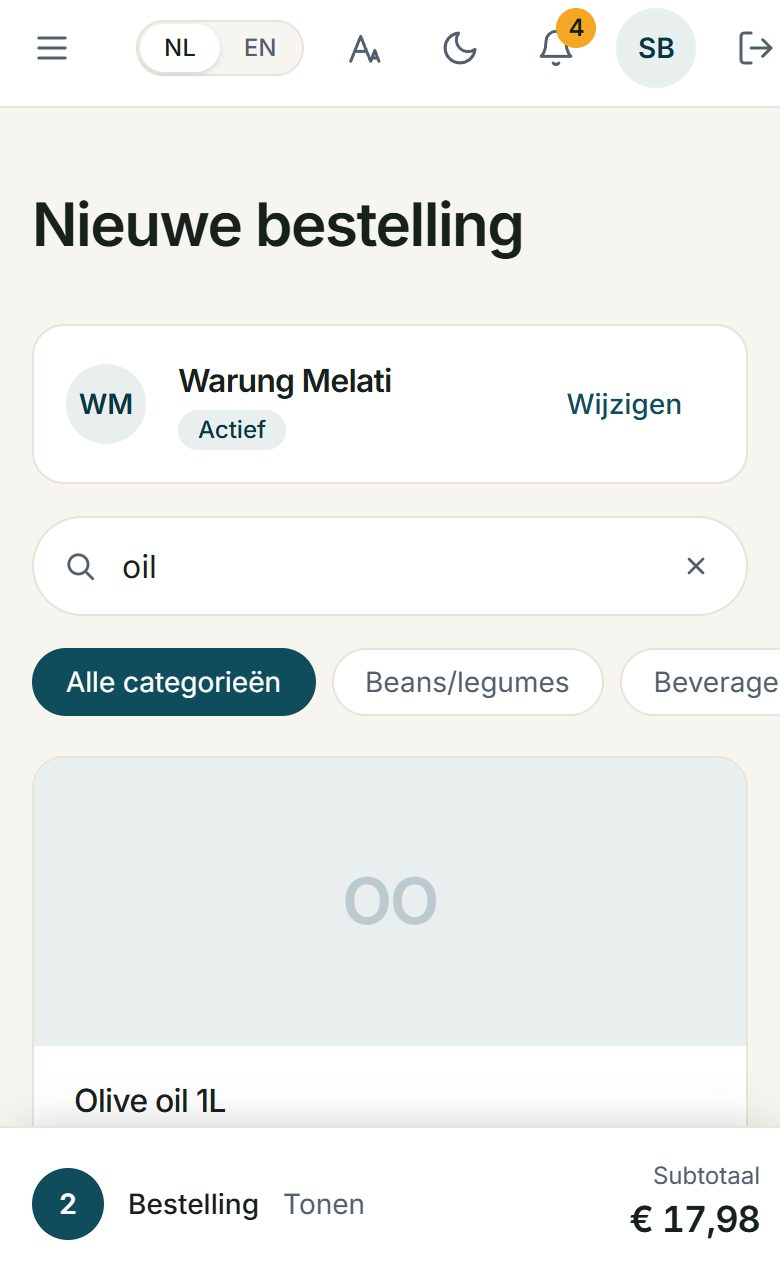 Een nieuwe bestelling van een vertegenwoordiger op een telefoon, met de eigen prijzen van de klant